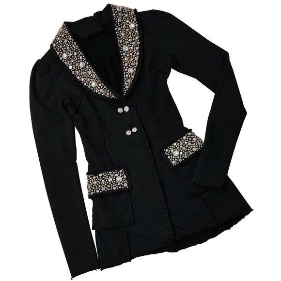 Fancy Silver Studs Women's Black Blazer Jacket - Picture 1 of 7
